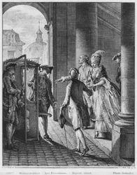 Las Precauciones, grabado por Pietro Antonio Martini (1739-97) 1777
